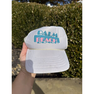 Vintage 90s Palm Beach Florida Block Letter White Mesh Trucker Hat One Size